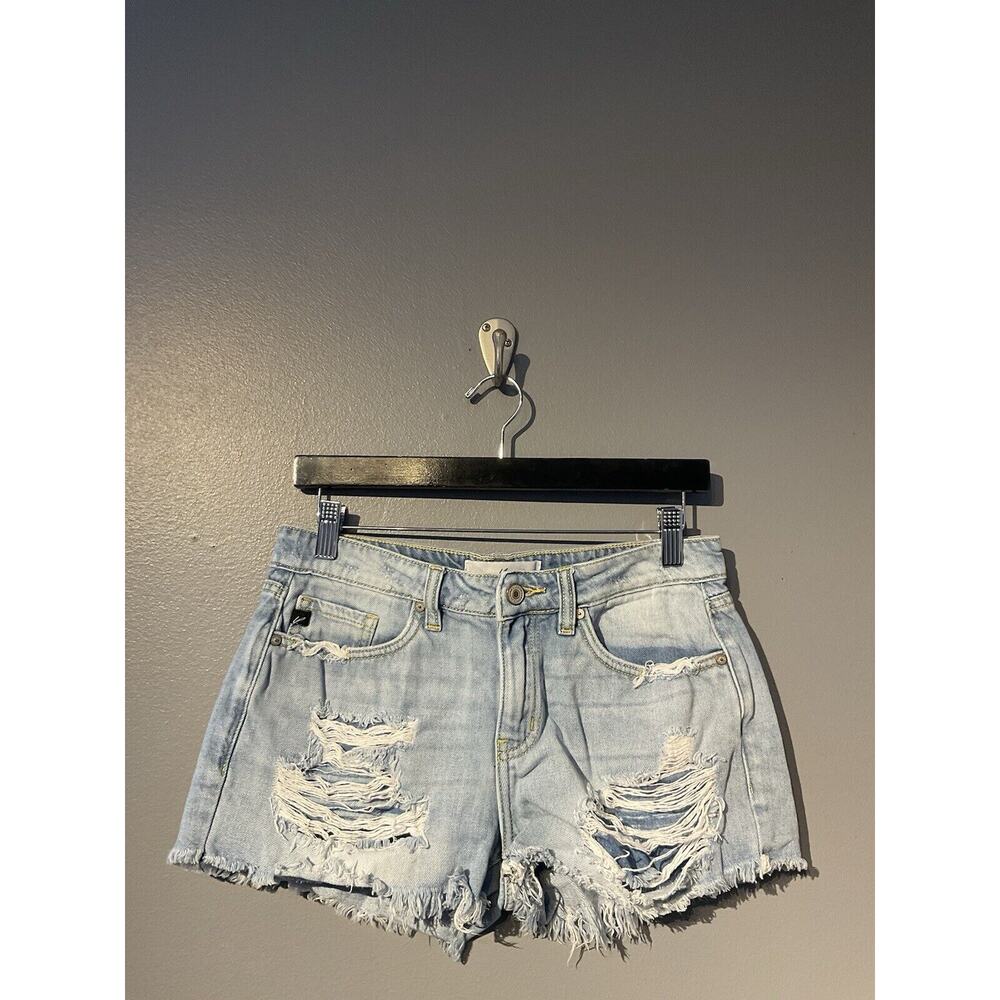 Kancan Jean Shorts Size 5/26 Cut Off Distressed Fringe Light Washed